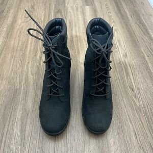 Timberland Tillston 8 Women's Black Nubuck Lace Up Heeled Ankle Boots